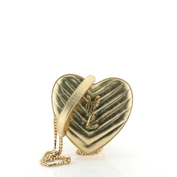 Saint Laurent Love Heart Chain Bag Matelasse Chevron Leather Small