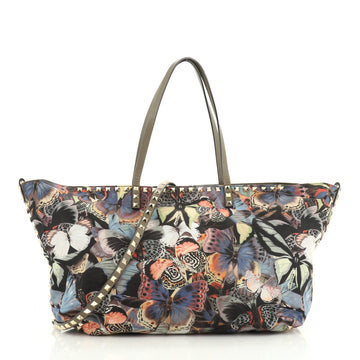 Valentino Rockstud Convertible Zip Satchel Printed Nylon Medium