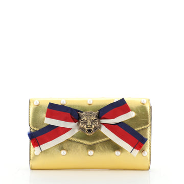 Gucci Animalier Broadway Bow Clutch Embellished Leather 