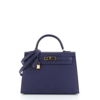 Hermes Kelly Handbag Blue Epsom with Gold Hardware 32
