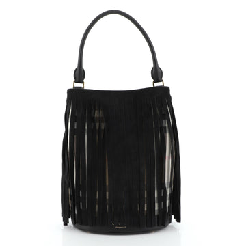 Fringe Bucket Bag Haymarket Coated Canvas with Suede
