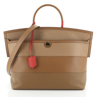 Burberry Society Top Handle Bag Panelled Leather Large