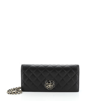 Chanel Camellia Chain Flap Clutch Quilted Lambskin 