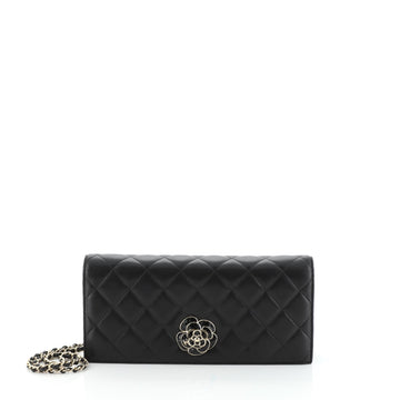 Chanel Camellia Chain Flap Clutch Quilted Lambskin 