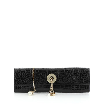 Chanel Vintage Pearl Chain Flap Clutch Crocodile Long