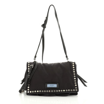 Prada Etiquette Flap Bag Studded Tessuto Medium