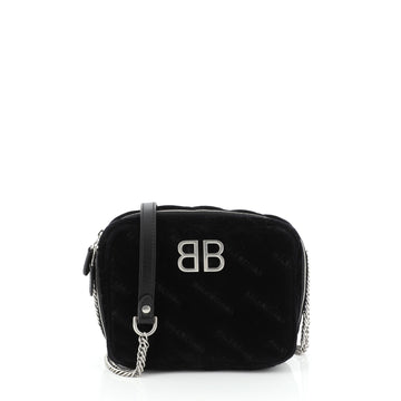 Balenciaga BB Reporter Shoulder Bag Quilted Embroidered Velvet XS