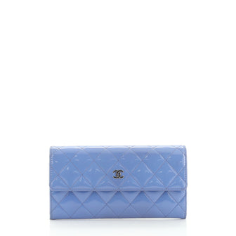 Chanel CC Gusset Flap Wallet Quilted Patent Long