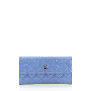 Chanel CC Gusset Flap Wallet Quilted Patent Long