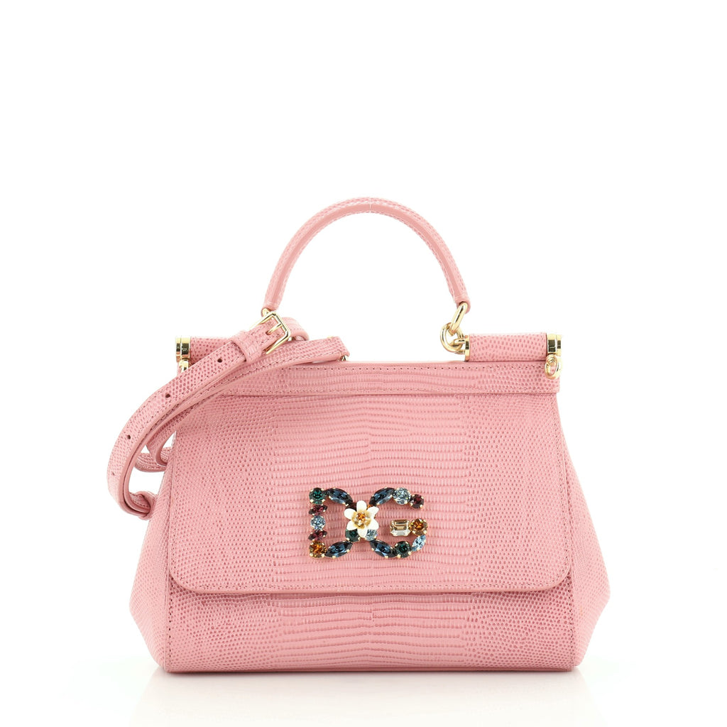 Dolce & Gabbana Miss Sicily Bag Lizard Embossed Leather Small 48553