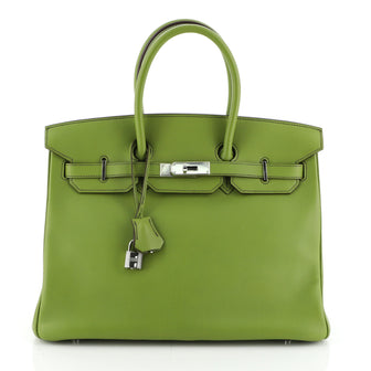 Hermes Birkin Handbag Green Swift with Palladium Hardware 35