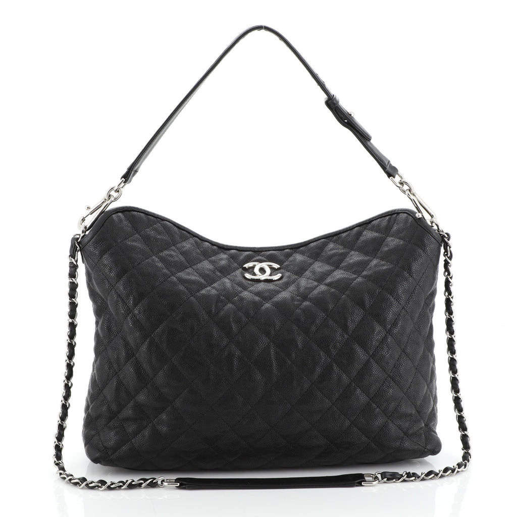 Chanel French Riviera Hobo Quilted Caviar Large Black 4857232