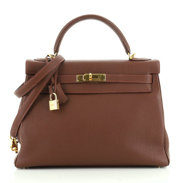 Hermes Kelly Handbag Brown Togo with Gold Hardware 32