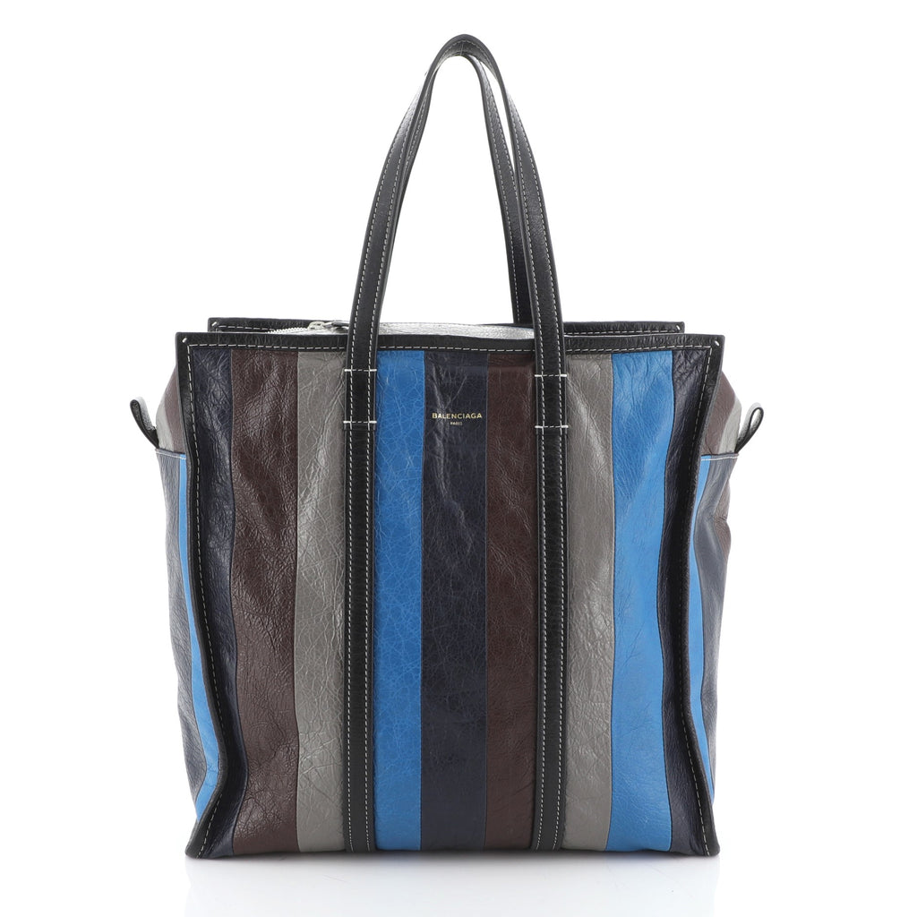 Balenciaga Bazar Tote Striped Leather Medium Black 485911