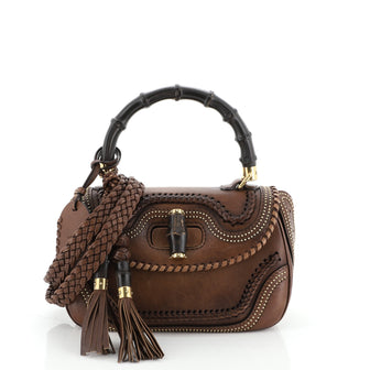 Gucci New Bamboo Top Handle Bag Studded Leather Medium