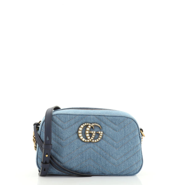Gucci Pearly GG Marmont Shoulder Bag Matelasse Denim Small 48654