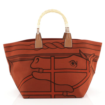 Hermes Sac Steeple Tote Printed Toile with Wood 