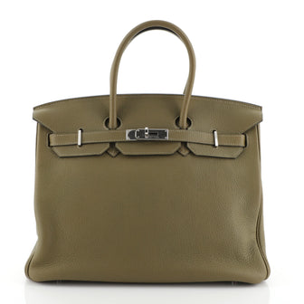 Hermes Birkin Handbag Green Clemence with Palladium Hardware 35