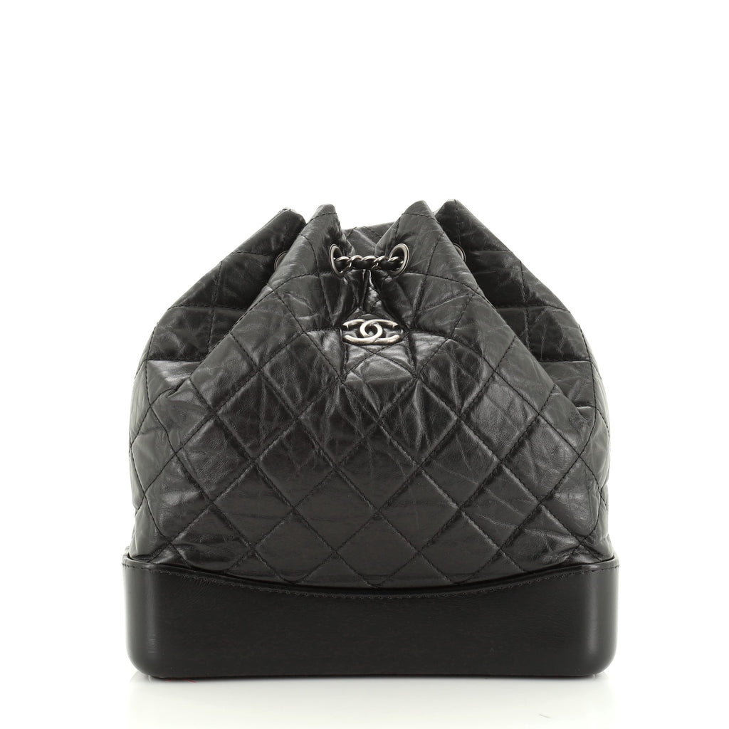 Chanel Gabrielle Backpack Quilted Aged Calfskin Medium Black 486891