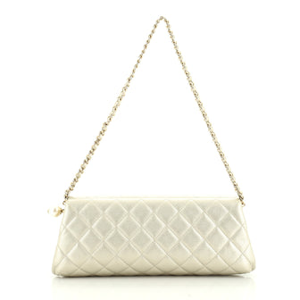 Chanel Pearl Chain Clutch Quilted Caviar 