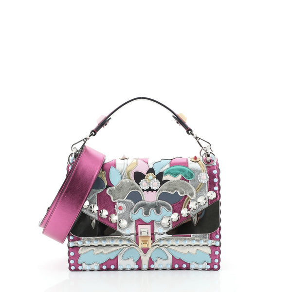 Fendi Monster Kan I Bag Flower Studded Leather Medium Pink 487342