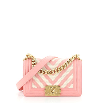Chanel Boy Flap Bag Braided Chevron Cording and Calfskin Small