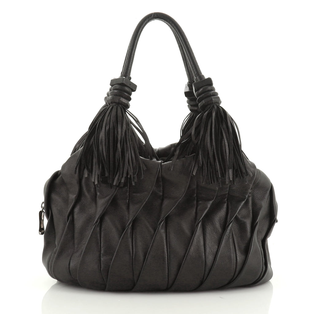 Christian Louboutin Tinzita Hobo Bag Pleated Leather Black 487441