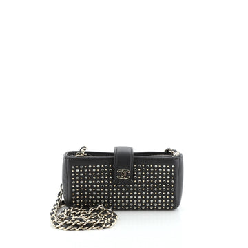 Chanel Chain Phone Holder Crossbody Bag Swarovski Embellished Leather Mini
