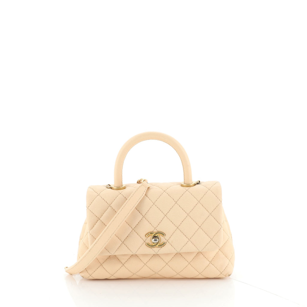 Chanel Coco Top Handle Bag Quilted Caviar Mini Neutral 487531