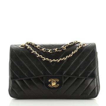 Chanel Vintage Classic Double Flap Bag Chevron Lambskin Medium