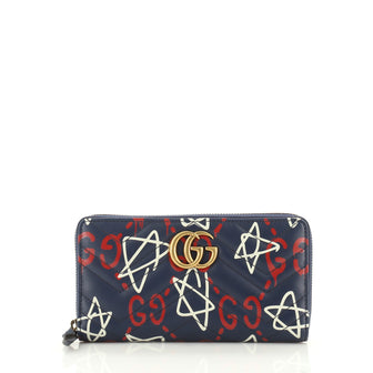 Gucci GG Marmont Zip Around Wallet GucciGhost Matelasse Leather 
