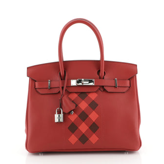 Hermes Birkin Handbag Tressage Red Swift and Palladium Hardware 30