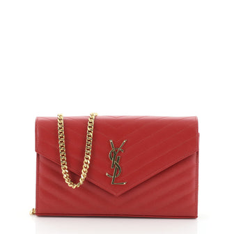 Saint Laurent Classic Monogram Wallet on Chain Matelasse Chevron Leather Medium