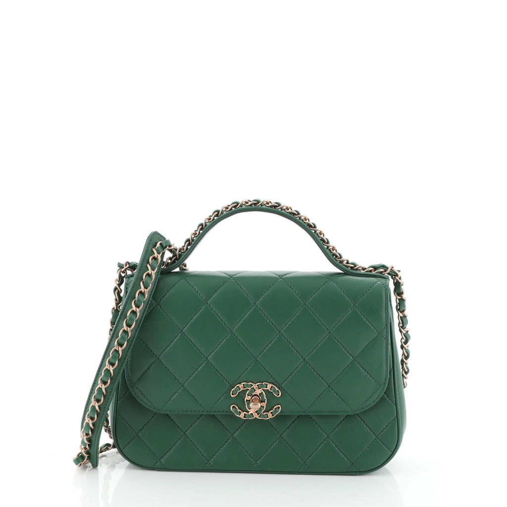 Chanel Chain Infinity Top Handle Bag Quilted Lambskin Small Green 488481