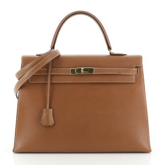 Hermes Kelly Handbag Brown Courchevel with Gold Hardware 35