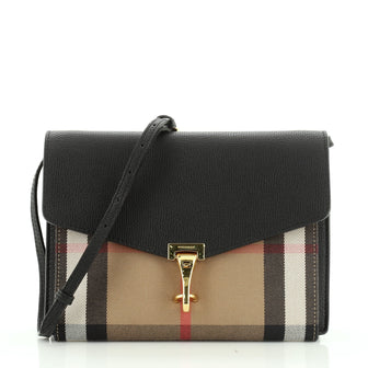 Macken Crossbody Bag Leather and House Check Canvas Small