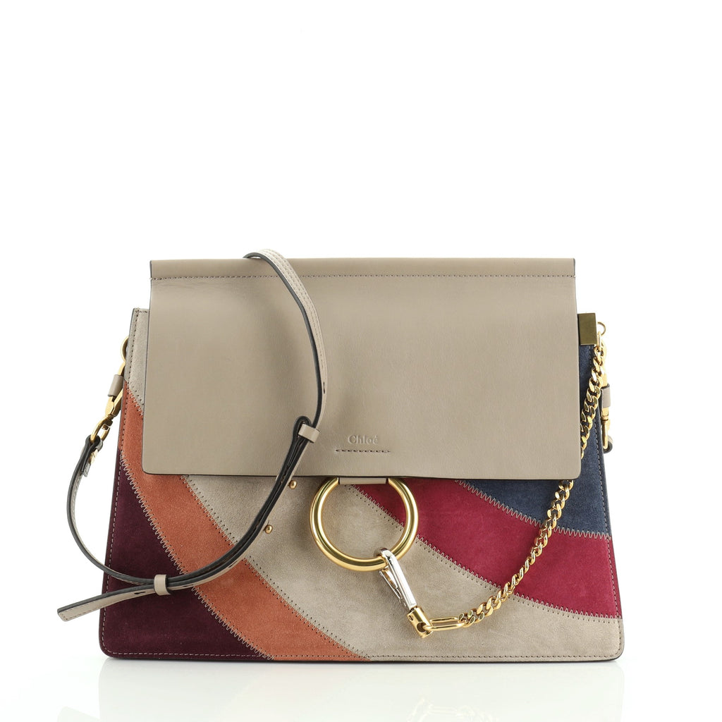 Chloe Faye Shoulder Bag Stitched Suede and Leather Medium