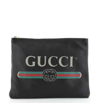 Gucci Logo Portfolio Clutch Printed Leather Medium