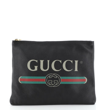 Gucci Logo Portfolio Clutch Printed Leather Medium