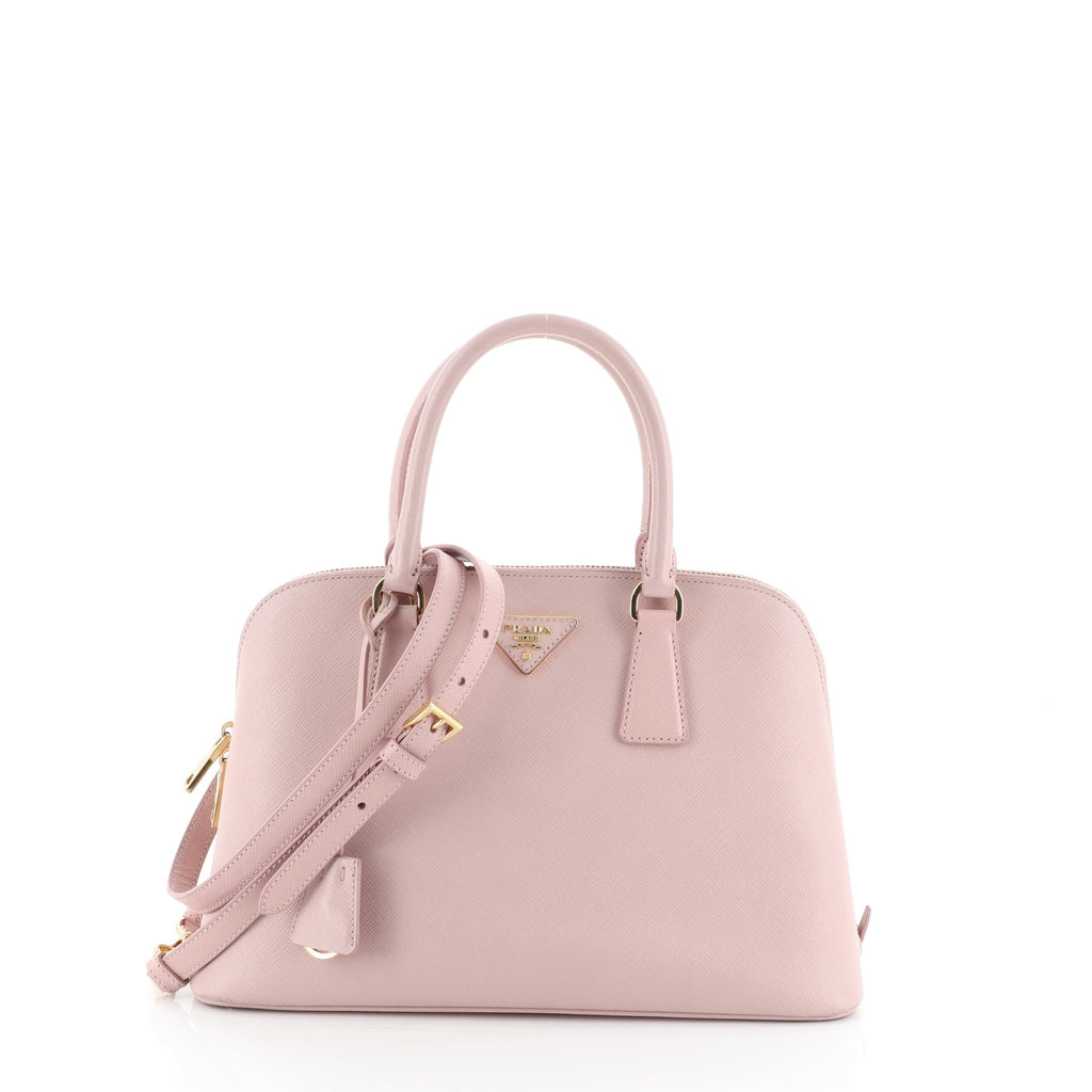 Prada Pink and White Saffiano Leather Promenade Bag