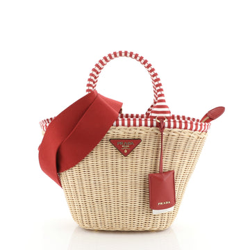 Prada Convertible Basket Bag Wicker with Canvas Small