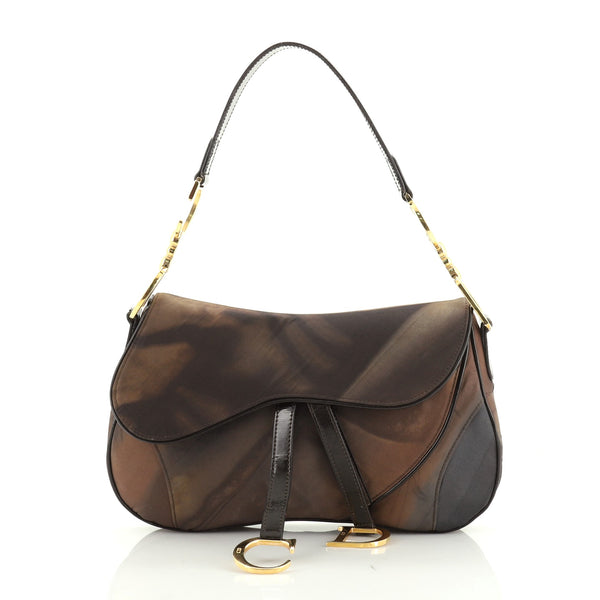 Christian Dior Vintage Double Saddle Bag Printed Nylon 48891