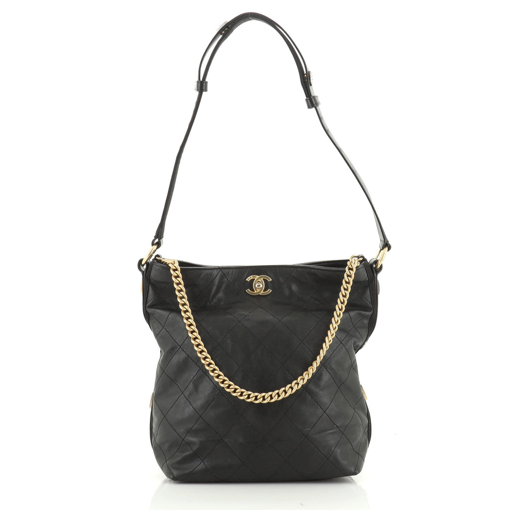Bags, Chanel Button Up Hobo Quilted Calfskin With Grosgrain Large Black