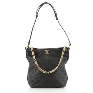 Chanel Button Up Hobo Quilted Calfskin with Grosgrain Large