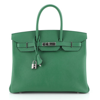 Hermes Birkin Handbag Green Epsom with Palladium Hardware 35
