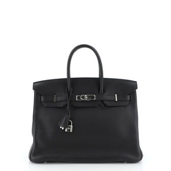 Hermes Birkin Handbag Black Clemence with Palladium Hardware 35