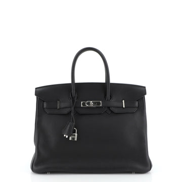 Hermes Birkin Handbag Black Clemence with Palladium Hardware 35