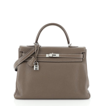 Hermes Kelly Handbag Grey Clemence with Palladium Hardware 35