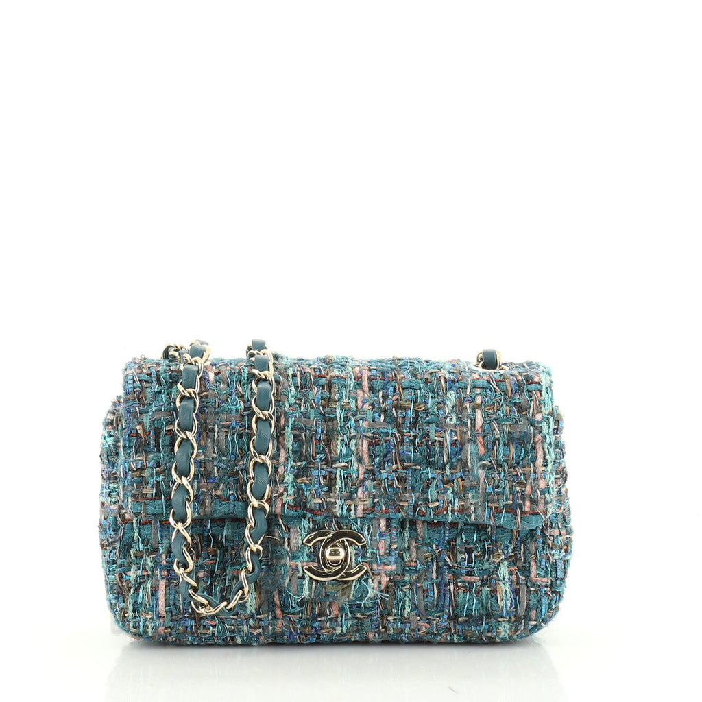 Chanel Classic Single Flap Bag Quilted Tweed and Ribbon Mini Multi color  4889626