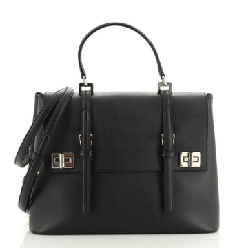 Prada Half Flap Double Turn Lock Satchel Saffiano Leather Large